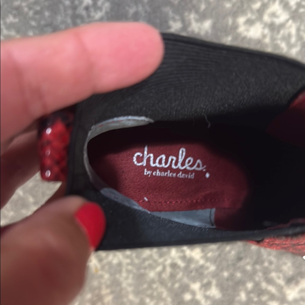 Charles David Red Snake Pattern Ankle Boots - Picture 2 of 3